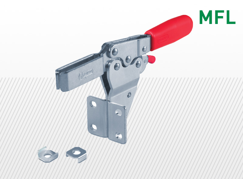 MFL és MFLX típusú, elülső talpú horizontális leszorítók, kioldásgátló karral